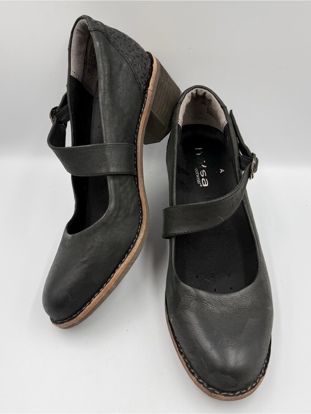 Halsa MIA Black Mary Jane Leather Womens 9M Tooled Comfort Cushioned Support